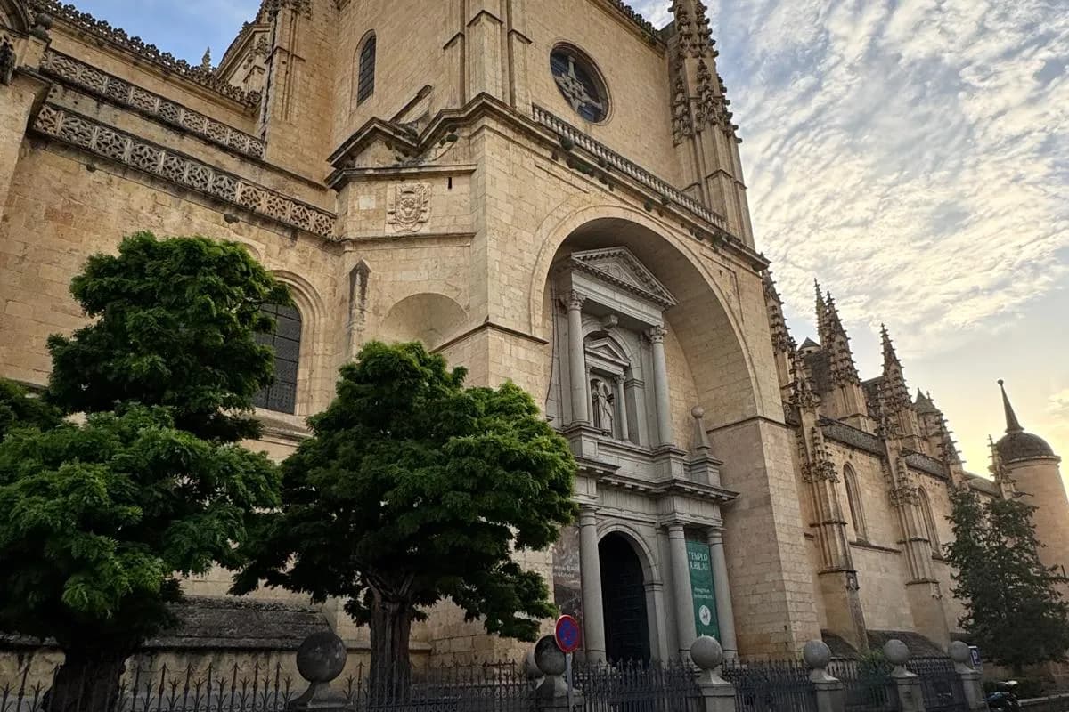 The Gothic cathedral of Segovia on the Plaza Mayor, seen on a private day trip from Madrid